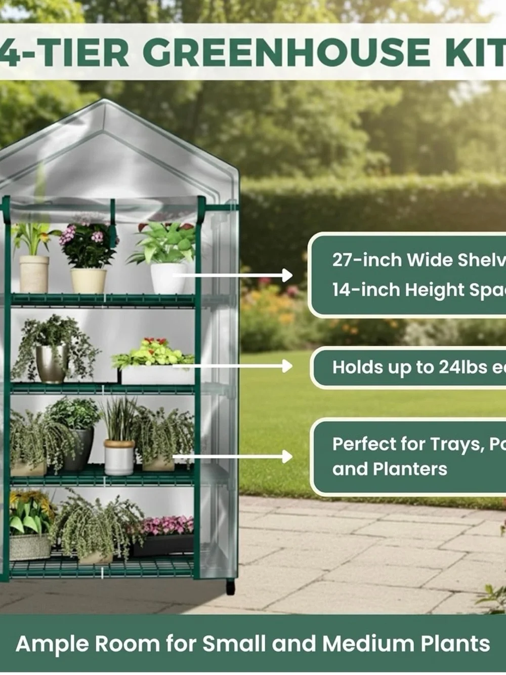 Green Portable Mini Greenhouse with Zippered Door indoor/outdoor use